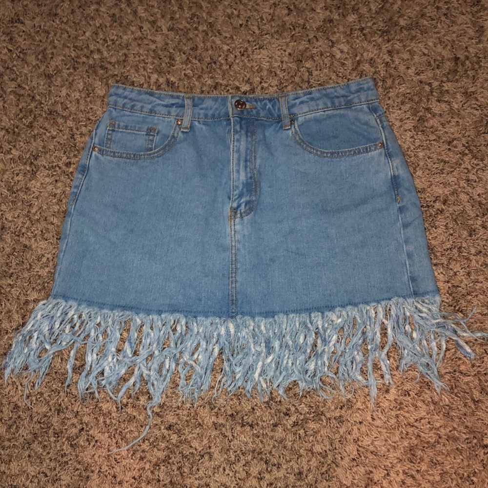 Jean Skirt with Frayed Ends